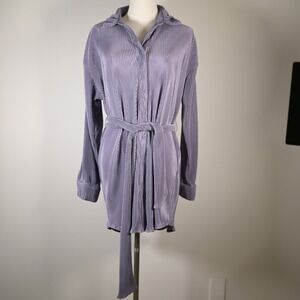 forever 21 Lavender Plisse Button Down Belted Mini Shirt Dress LS